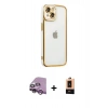 MARSİLYAN™- iPhone 14 Plus Kılıf Çekirdek Klasik Serisi - Şeffaf Maxco Cam Ekran Koruyucu + Raze Metal Kamera Lens - MR