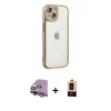 MARSİLYAN™- iPhone 14 Plus Kılıf Çekirdek Klasik Serisi - Şeffaf Maxco Cam Ekran Koruyucu + Raze Metal Kamera Lens - MR