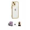 MARSİLYAN™- iPhone 14 Plus Kılıf Çekirdek Klasik Serisi - Şeffaf Maxco Cam Ekran Koruyucu + Raze Metal Kamera Lens - GS