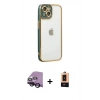 MARSİLYAN™- iPhone 14 Plus Kılıf Çekirdek Klasik Serisi - Şeffaf Maxco Cam Ekran Koruyucu + Siyah Raze Metal Kamera Lens