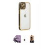 MARSİLYAN™- iPhone 14 Plus Kılıf Çekirdek Klasik Serisi - Şeffaf Maxco Cam Ekran Koruyucu + Siyah Raze Metal Kamera Lens
