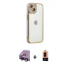 MARSİLYAN™- iPhone 14 Plus Kılıf Çekirdek Klasik Serisi - Şeffaf Maxco Cam Ekran Koruyucu + Siyah Raze Metal Kamera Lens
