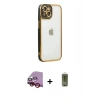 MARSİLYAN™- iPhone 14 Plus Kılıf Çekirdek Klasik Serisi - Siyah Joko Magic 5D Hayalet Cam + Kırmızı Raze Metal Kamera Lens