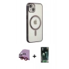 MARSİLYAN™- iPhone 14 Plus Kılıf Doruk Minimal - Siyah 360 Mat Full Body Arka Koruyucu + Raze Metal Kamera Lens - KI