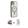 MARSİLYAN™- iPhone 14 Plus Kılıf Doruk Minimal - Siyah Mat Seramik Nano Ekran Koruyucu + Raze Metal Kamera Lens - KI