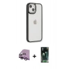 MARSİLYAN™- iPhone 14 Plus Kılıf Eksen Doku Prime - Siyah 360 Mat Full Body Arka Koruyucu + Raze Metal Kamera Lens - MR