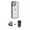 MARSİLYAN™- iPhone 14 Plus Kılıf Eksen Doku Prime - Siyah 360 Mat Full Body Arka Koruyucu + Raze Metal Kamera Lens - SH