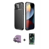 MARSİLYAN™- iPhone 14 Plus Kılıf Eksen Form Prime - Siyah 360 Mat Full Body Arka Koruyucu + Raze Metal Kamera Lens - GS