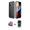 MARSİLYAN™- iPhone 14 Plus Kılıf Eksen Form Prime - Siyah 360 Mat Full Body Arka Koruyucu + Kırmızı Raze Metal Kamera Lens