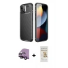 MARSİLYAN™- iPhone 14 Plus Kılıf Eksen Form Prime - Siyah Mat Seramik Nano Ekran Koruyucu + Raze Metal Kamera Lens - SH