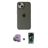 MARSİLYAN™- iPhone 14 Plus Kılıf Kutup Doku Koleksiyonu - Siyah 360 Mat Full Body Arka Koruyucu + Gümüş Raze Metal Kamera Lens