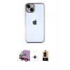 MARSİLYAN™- iPhone 14 Plus Kılıf Vadi Minimal - Şeffaf Maxco Cam Ekran Koruyucu + Kırmızı Raze Metal Kamera Lens