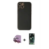 MARSİLYAN™- iPhone 14 Plus Kılıf Yadigar Klasik - Siyah 360 Mat Full Body Arka Koruyucu + Raze Metal Kamera Lens - KI