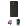 MARSİLYAN™- iPhone 14 Plus Kılıf Yadigar Klasik - Siyah 360 Mat Full Body Arka Koruyucu + Mor Raze Metal Kamera Lens