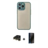 MARSİLYAN™- iPhone 14 Pro Kılıf Ahenk Çizgi Serisi - Siyah 3D Antistatik Hayalet Cam Ekran Koruyucu + Raze Metal Kamera Lens - GD