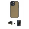 MARSİLYAN™- iPhone 14 Pro Kılıf Ahenk Çizgi Serisi - Siyah 3D Antistatik Hayalet Cam Ekran Koruyucu + Raze Metal Kamera Lens - GD