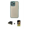 MARSİLYAN™- iPhone 14 Pro Kılıf Ahenk Çizgi Serisi - Siyah Buffer Cam Ekran Koruyucu + Raze Metal Kamera Lens - GD