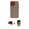 MARSİLYAN™- iPhone 14 Pro Kılıf Ahenk Çizgi Serisi - Siyah Buffer Cam Ekran Koruyucu + Raze Metal Kamera Lens - GD