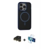 MARSİLYAN™- iPhone 14 Pro Kılıf Ahenk Form Serisi - Siyah 3D Antistatik Cam Ekran Koruyucu + Gold Raze Metal Kamera Lens