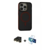 MARSİLYAN™- iPhone 14 Pro Kılıf Ahenk Form Serisi - Siyah 3D Antistatik Cam Ekran Koruyucu + Gold Raze Metal Kamera Lens
