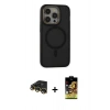 MARSİLYAN™- iPhone 14 Pro Kılıf Ahenk Form Serisi - Siyah Buffer Cam Ekran Koruyucu + Raze Metal Kamera Lens - GD