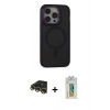 MARSİLYAN™- iPhone 14 Pro Kılıf Ahenk Form Serisi - Siyah Polymer Nano Ekran Koruyucu + Raze Metal Kamera Lens - GD