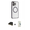 MARSİLYAN™- iPhone 14 Pro Kılıf Ahenk Işık Serisi - Şeffaf Pasifik Cam Ekran Koruyucu + Raze Metal Kamera Lens - GD