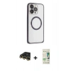 MARSİLYAN™- iPhone 14 Pro Kılıf Ahenk Işık Serisi - Siyah 20D Premium Cam Ekran Koruyucu + Gold Raze Metal Kamera Lens
