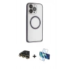 MARSİLYAN™- iPhone 14 Pro Kılıf Ahenk Işık Serisi - Siyah 3D Antistatik Cam Ekran Koruyucu + Raze Metal Kamera Lens - GD
