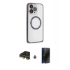 MARSİLYAN™- iPhone 14 Pro Kılıf Ahenk Işık Serisi - Siyah 3D Antistatik Hayalet Cam Ekran Koruyucu + Raze Metal Kamera Lens - GD