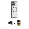 MARSİLYAN™- iPhone 14 Pro Kılıf Ahenk Işık Serisi - Siyah Buffer Cam Ekran Koruyucu + Raze Metal Kamera Lens - GD