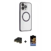 MARSİLYAN™- iPhone 14 Pro Kılıf Ahenk Işık Serisi - Siyah Buffer Hayalet Cam Ekran Koruyucu + Gold Raze Metal Kamera Lens