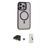 MARSİLYAN™- iPhone 14 Pro Kılıf Ahenk Klasik Özel Seri - Şeffaf Pasifik Cam Ekran Koruyucu + Raze Metal Kamera Lens - GD
