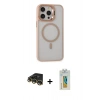 MARSİLYAN™- iPhone 14 Pro Kılıf Ahenk Klasik Özel Seri - Siyah Polymer Nano Ekran Koruyucu + Gold Raze Metal Kamera Lens