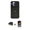 MARSİLYAN™- iPhone 14 Pro Kılıf Ahenk Klasik - Siyah Buffer Hayalet Cam Ekran Koruyucu + Raze Metal Kamera Lens - GD