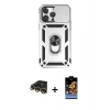 MARSİLYAN™- iPhone 14 Pro Kılıf Ahenk Klasik - Siyah Buffer Hayalet Cam Ekran Koruyucu + Raze Metal Kamera Lens - GD