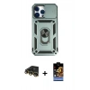 MARSİLYAN™- iPhone 14 Pro Kılıf Ahenk Klasik - Siyah Buffer Hayalet Cam Ekran Koruyucu + Raze Metal Kamera Lens - GD