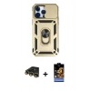 MARSİLYAN™- iPhone 14 Pro Kılıf Ahenk Klasik - Siyah Buffer Hayalet Cam Ekran Koruyucu + Raze Metal Kamera Lens - GD