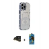 MARSİLYAN™- iPhone 14 Pro Kılıf Ahenk Modern Serisi - Siyah 18D Cam Ekran Koruyucu + Raze Metal Kamera Lens - GD