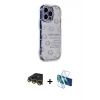 MARSİLYAN™- iPhone 14 Pro Kılıf Ahenk Modern Serisi - Siyah 3D Antistatik Cam Ekran Koruyucu + Raze Metal Kamera Lens - GD