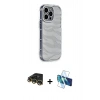 MARSİLYAN™- iPhone 14 Pro Kılıf Ahenk Modern Serisi - Siyah 3D Antistatik Cam Ekran Koruyucu + Raze Metal Kamera Lens - GD
