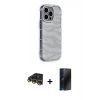 MARSİLYAN™- iPhone 14 Pro Kılıf Ahenk Modern Serisi - Siyah 3D Antistatik Hayalet Cam Ekran Koruyucu + Raze Metal Kamera Lens - GD