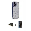 MARSİLYAN™- iPhone 14 Pro Kılıf Ahenk Modern Serisi - Siyah 3D Antistatik Hayalet Cam Ekran Koruyucu + Raze Metal Kamera Lens - GD