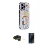 MARSİLYAN™- iPhone 14 Pro Kılıf Ahenk Modern Serisi - Siyah 3D Antistatik Hayalet Cam Ekran Koruyucu + Raze Metal Kamera Lens - GD