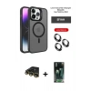 MARSİLYAN™- iPhone 14 Pro Kılıf Akış Form - Siyah 360 Mat Full Body Arka Koruyucu + Raze Metal Kamera Lens - GD