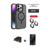 MARSİLYAN™- iPhone 14 Pro Kılıf Akış Form - Siyah 3D Antistatik Hayalet Cam Ekran Koruyucu + Gold Raze Metal Kamera Lens