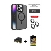 MARSİLYAN™- iPhone 14 Pro Kılıf Akış Form - Siyah Buffer Cam Ekran Koruyucu + Raze Metal Kamera Lens - GD
