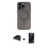 MARSİLYAN™- iPhone 14 Pro Kılıf Akış Minimal Özel Seri - Siyah 3D Antistatik Hayalet Cam Ekran Koruyucu + Raze Metal Kamera Lens - GD