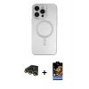 MARSİLYAN™- iPhone 14 Pro Kılıf Akış Minimal Özel Seri - Siyah Buffer Hayalet Cam Ekran Koruyucu + Gold Raze Metal Kamera Lens