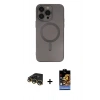 MARSİLYAN™- iPhone 14 Pro Kılıf Akış Minimal Özel Seri - Siyah Buffer Hayalet Cam Ekran Koruyucu + Gold Raze Metal Kamera Lens